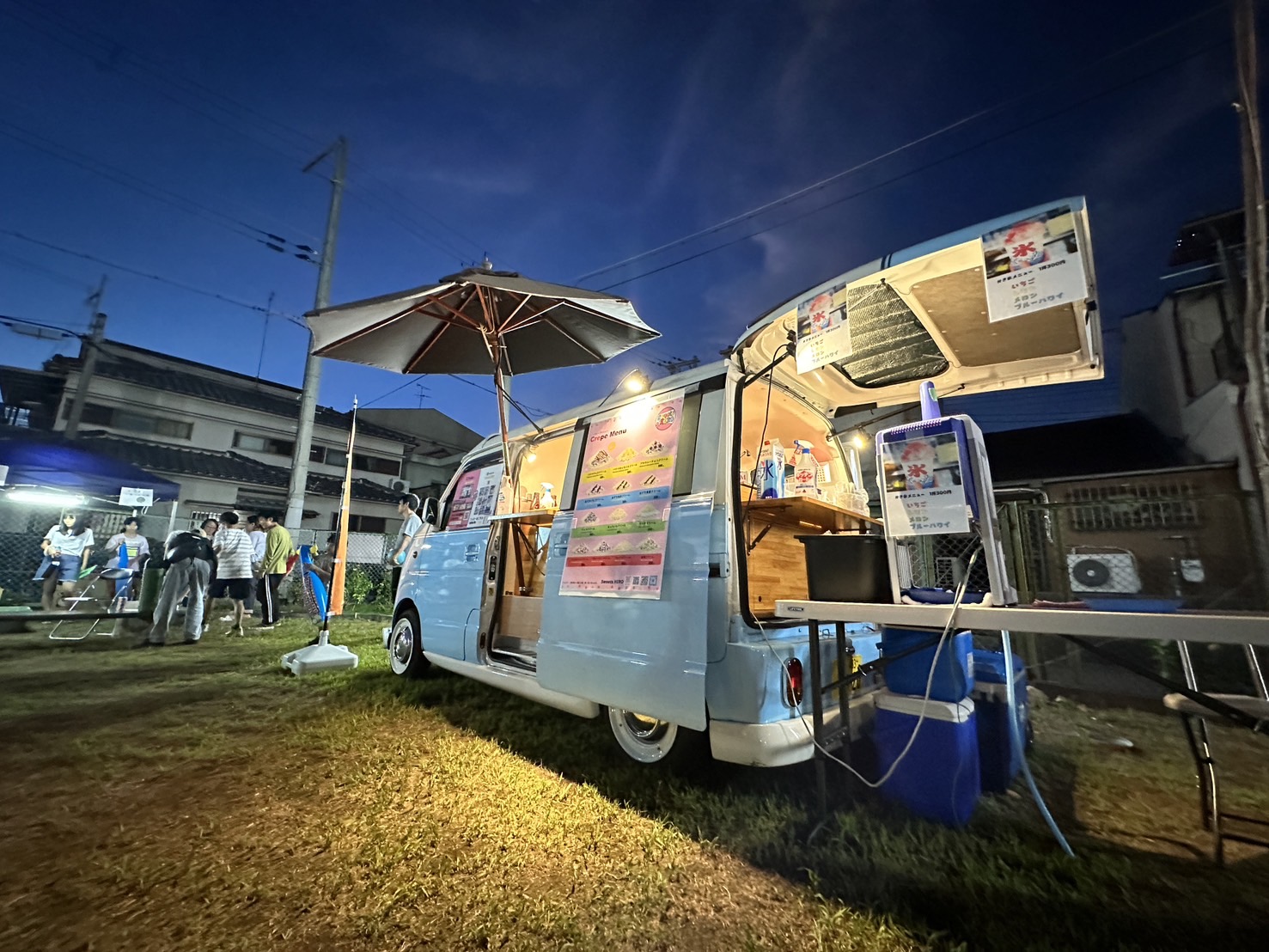 堺市堺区の盆踊りにクレープとかき氷のキッチンカーで出店中